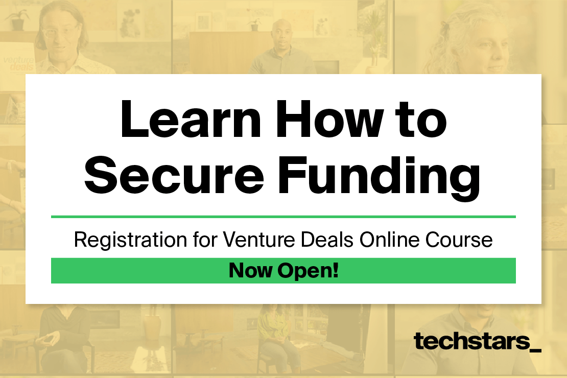 Promotional image for an online course titled ‘Learn How to Secure Funding’, featuring text about registration being open for the Venture Deals course.